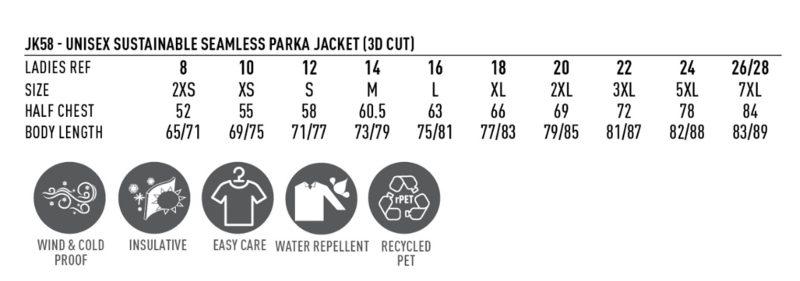 BCOV parka jacket size guide